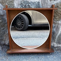Spegel - Rund spegel på kvadratisk teak