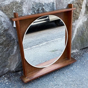 Spegel - Rund spegel på kvadratisk teak