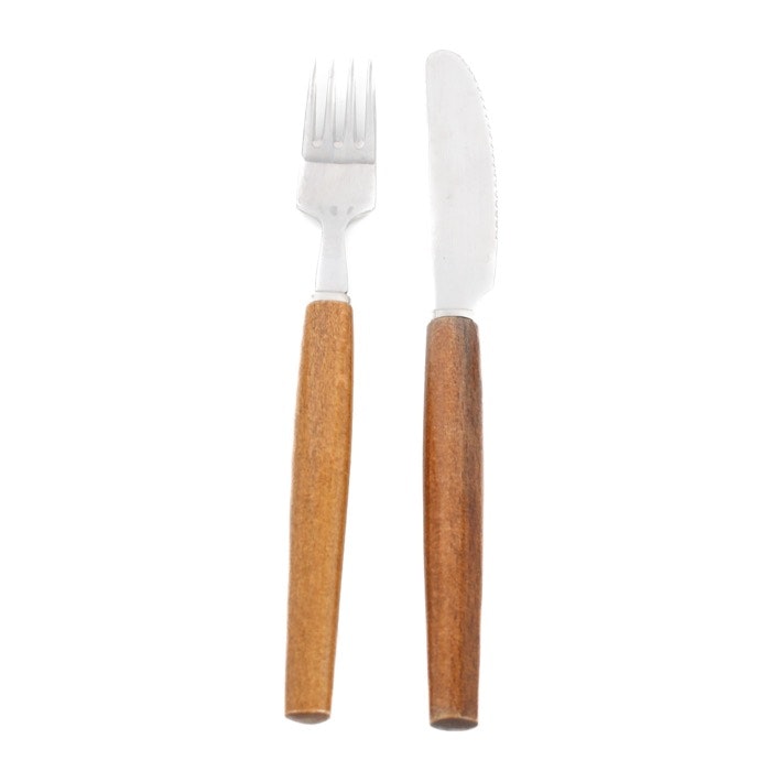 Bestick - stål och teakhandtag