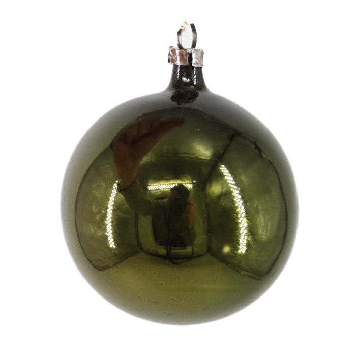 Äldre julgranskula i glas - mörkt grön