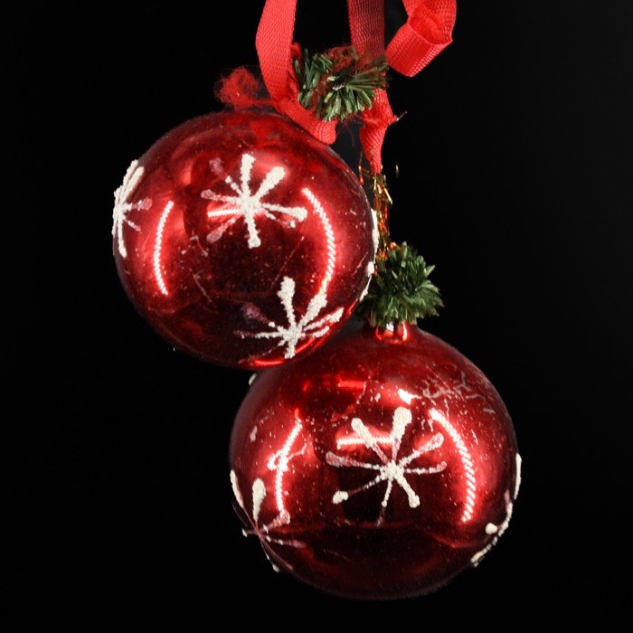 Julgranskulor i rött glas x 2