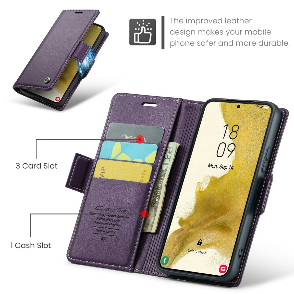 Samsung S23 - Fodral Premium Läder RFID Skyddat CaseMe® Lila