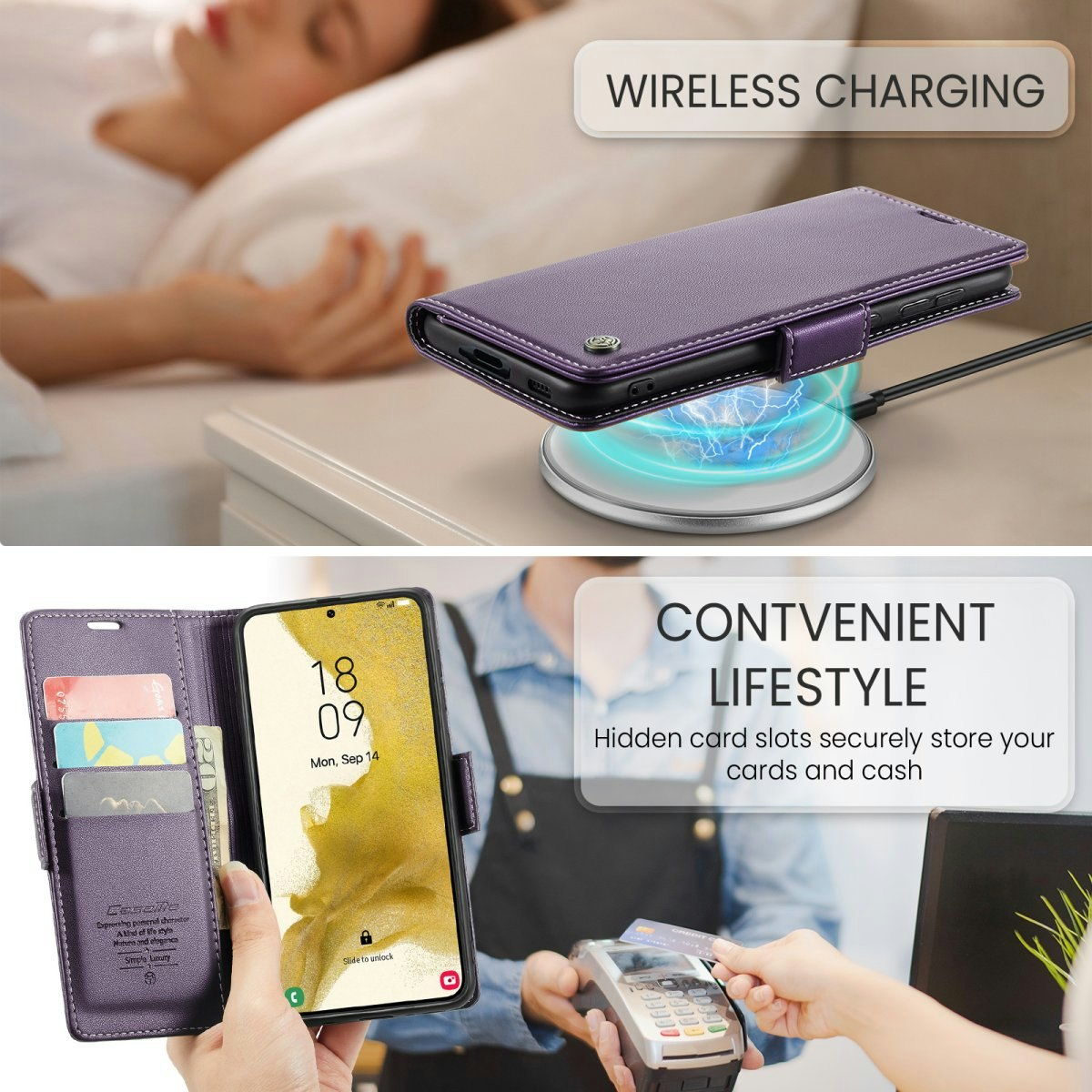 Samsung S23 - Fodral Premium Läder RFID Skyddat CaseMe® Lila