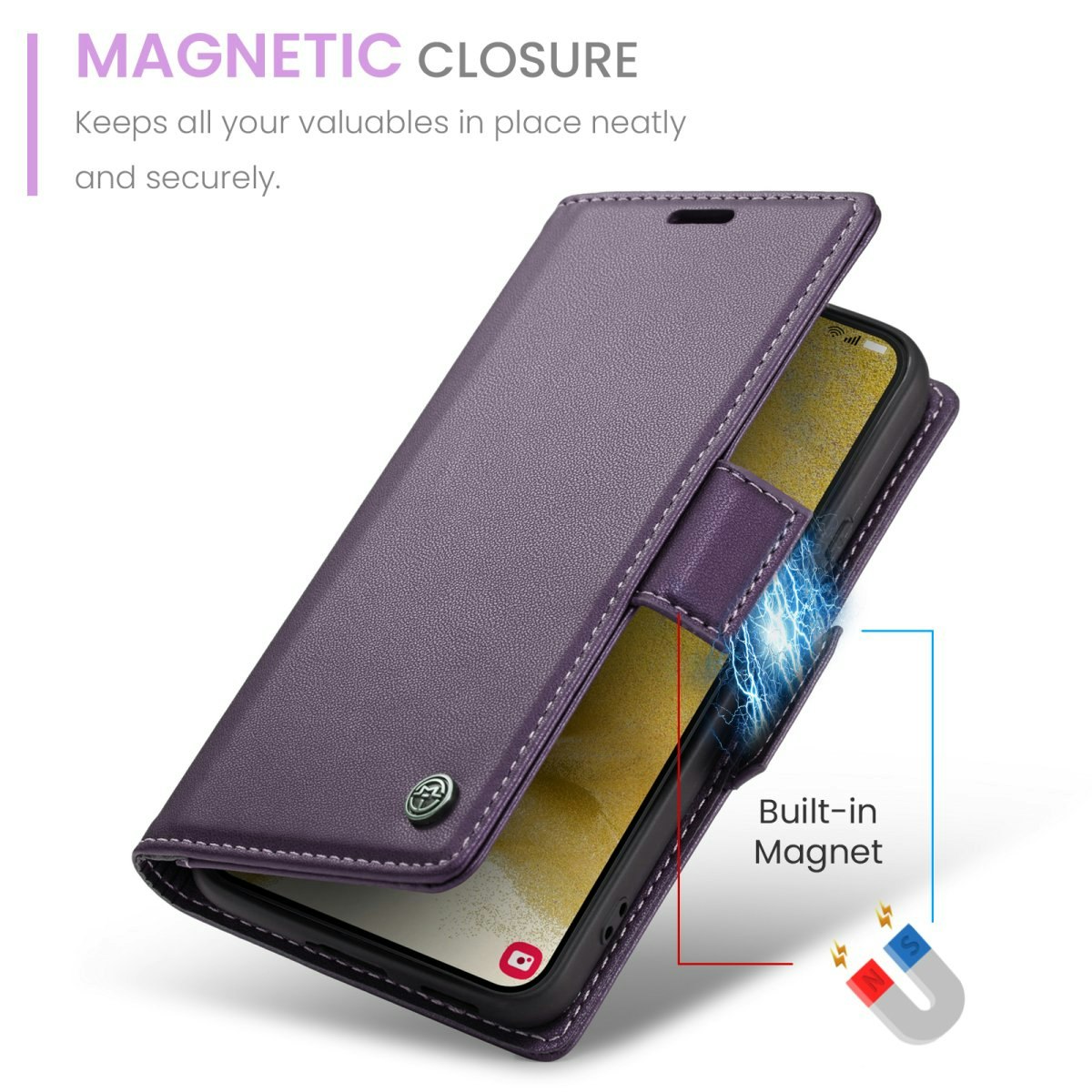 Samsung S23 - Fodral Premium Läder RFID Skyddat CaseMe® Lila