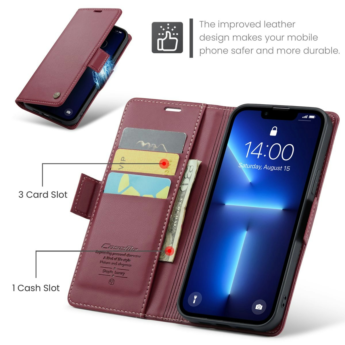 iPhone 12/12 Pro - Fodral Premium Läder RFID Skyddat CaseMe® Vinröd