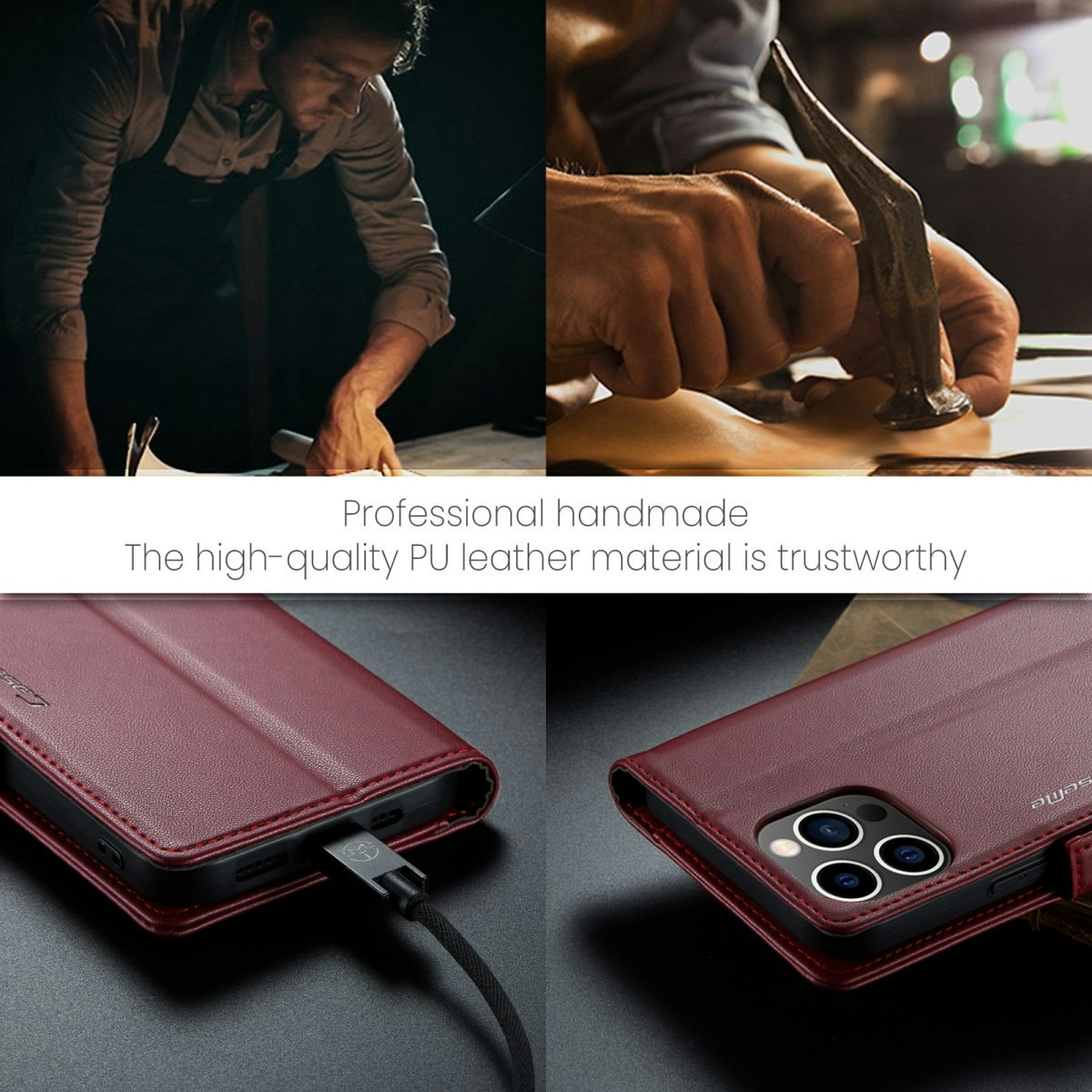 iPhone 12/12 Pro - Fodral Premium Läder RFID Skyddat CaseMe® Vinröd
