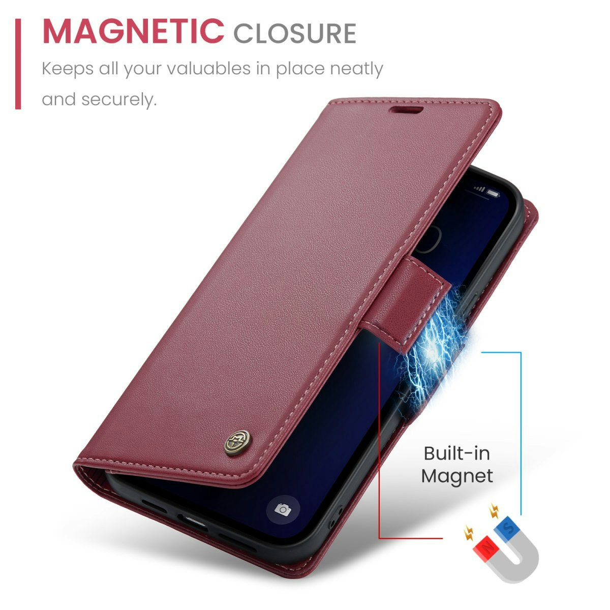 iPhone 12/12 Pro - Fodral Premium Läder RFID Skyddat CaseMe® Vinröd
