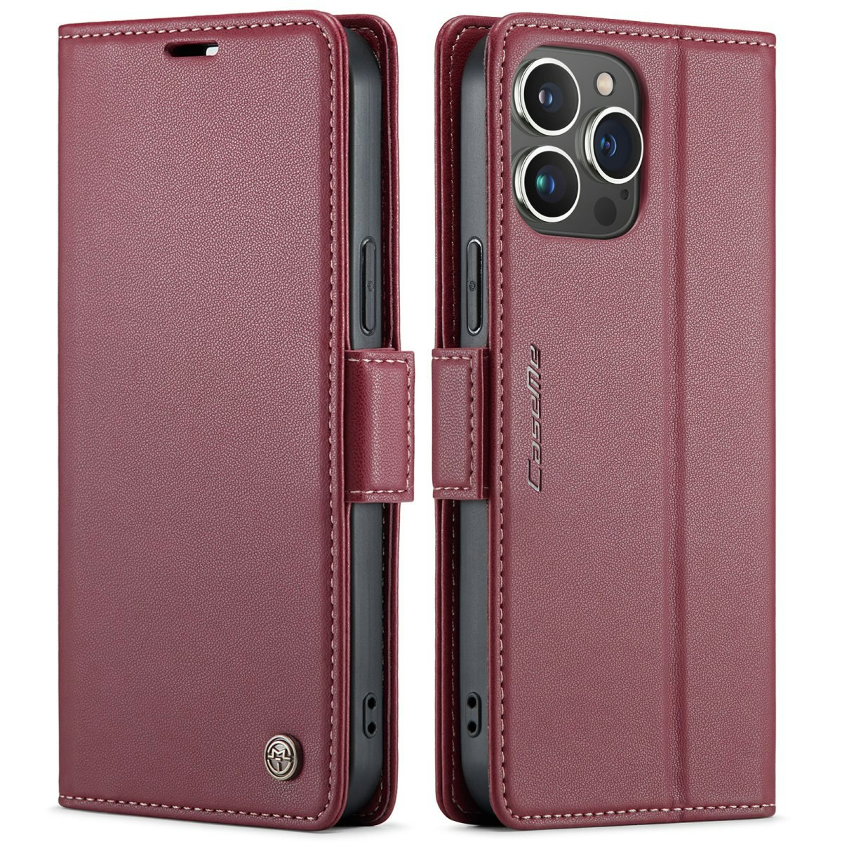 iPhone 12/12 Pro - Fodral Premium Läder RFID Skyddat CaseMe® Vinröd