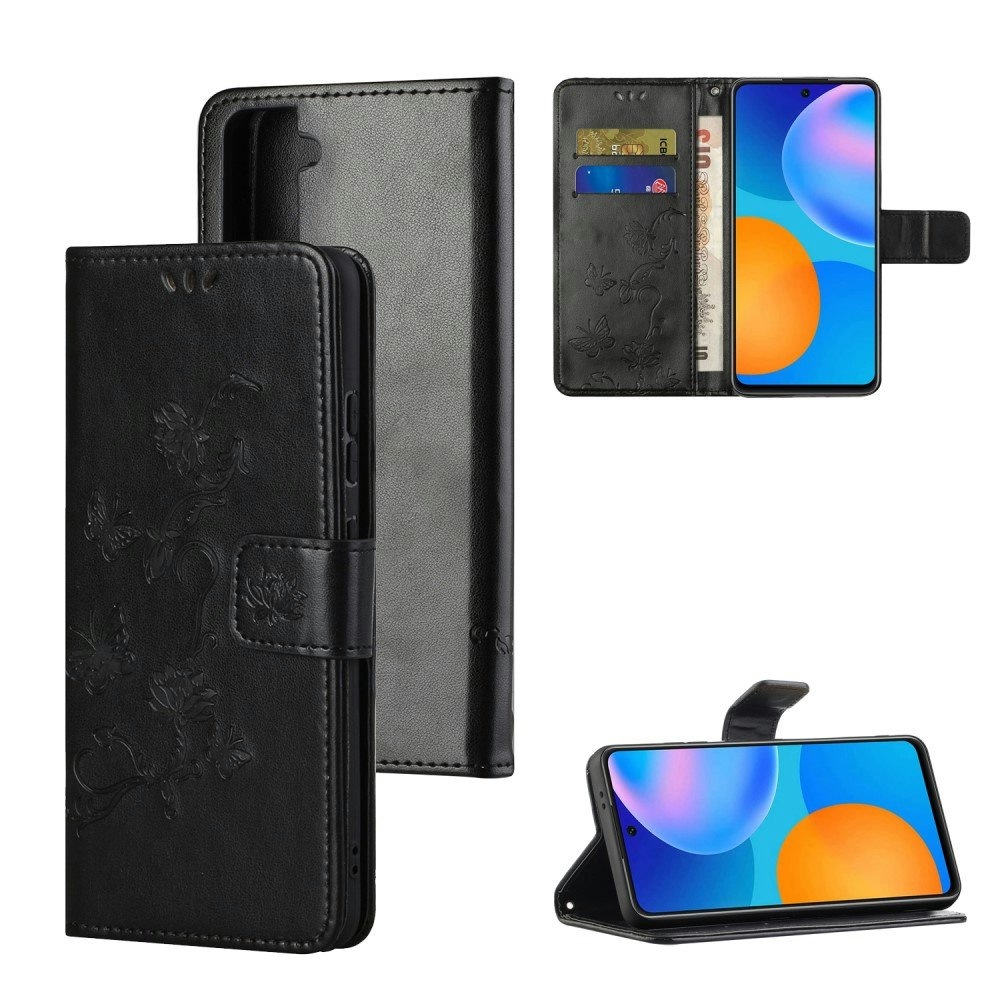 Samsung Galaxy S21 FE - Läder fodral Fjärilar Svart