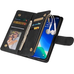 iPhone 12 - Multifunktionellt Plånboksfodral Zipper 8-Fack Svart