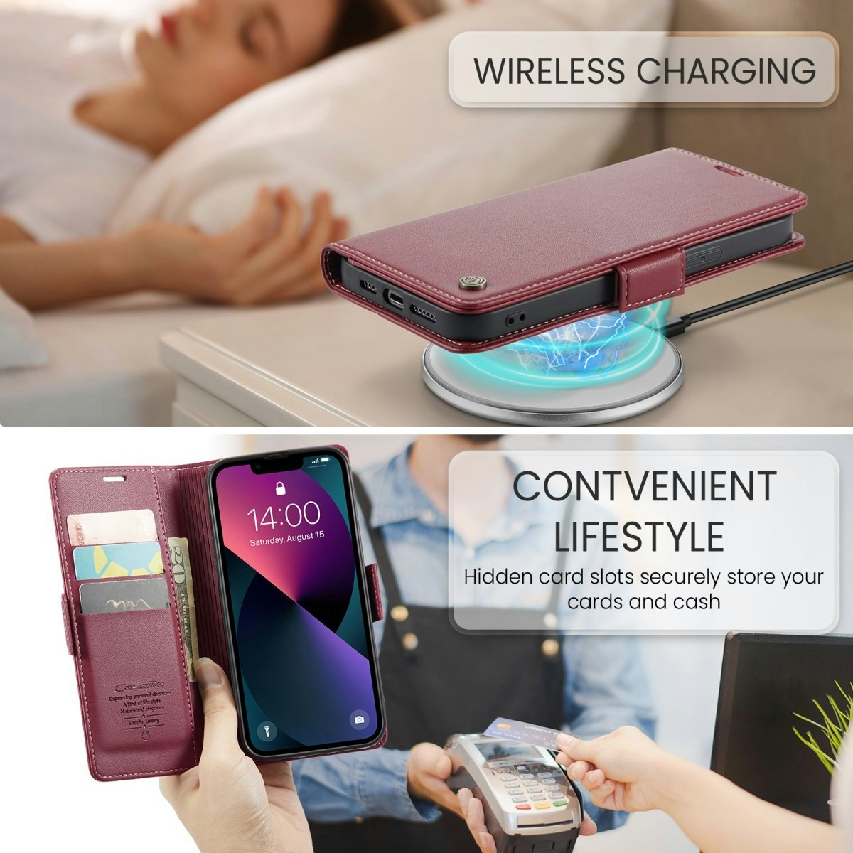 iPhone 13 - Fodral Premium Läder RFID Skyddat CaseMe® Röd