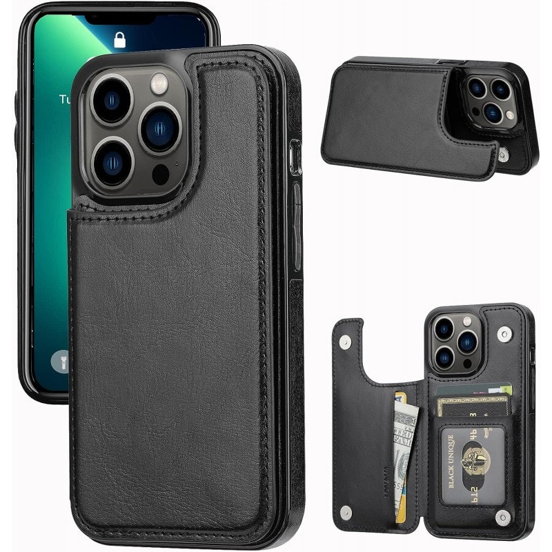iPhone 14 Pro Max - Läderskal med kortfack Nordic® Svart