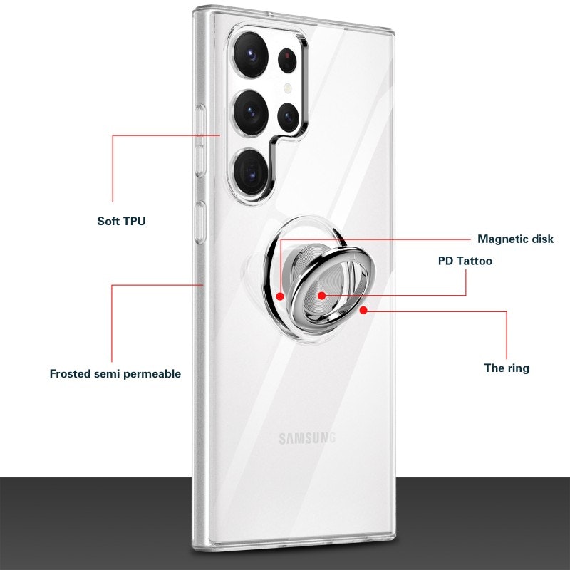 Samsung S23 Ultra - Transparent Skal Ringhållare Solid® Stöttåligt