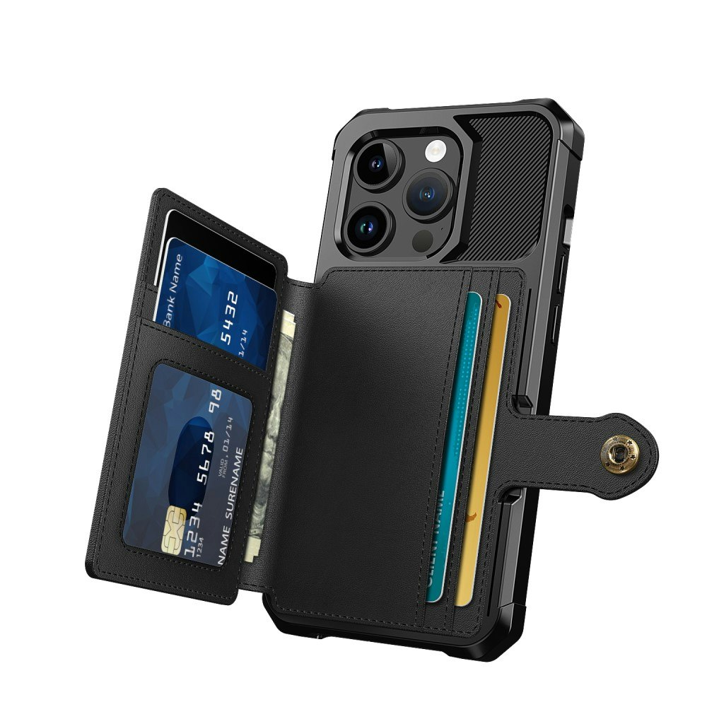 iPhone 15 Pro - Skal 4-FACK Magnetiskt Plånbok - Svart