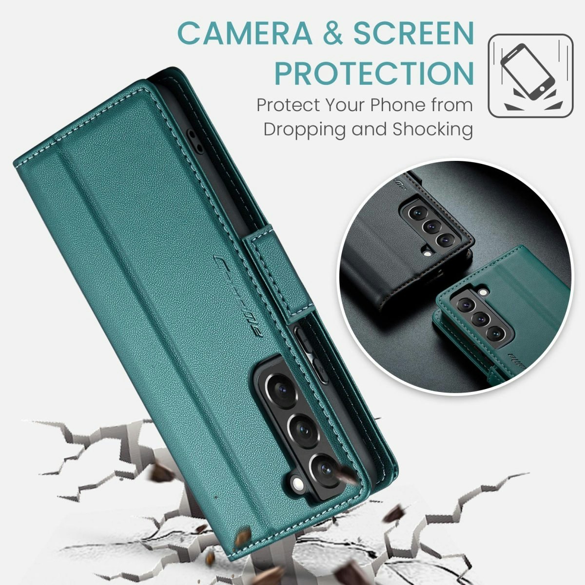 Samsung S24 - Fodral Premium Läder RFID Skyddat CaseMe® Grön