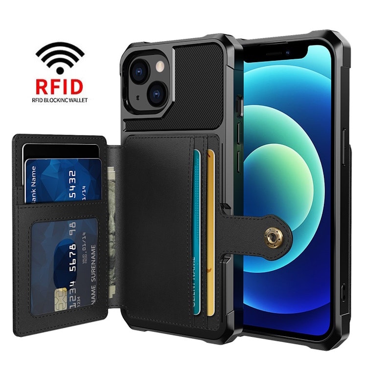 iPhone 15 - Stöttåligt Skal Kortfack RFID Skyddat Svart