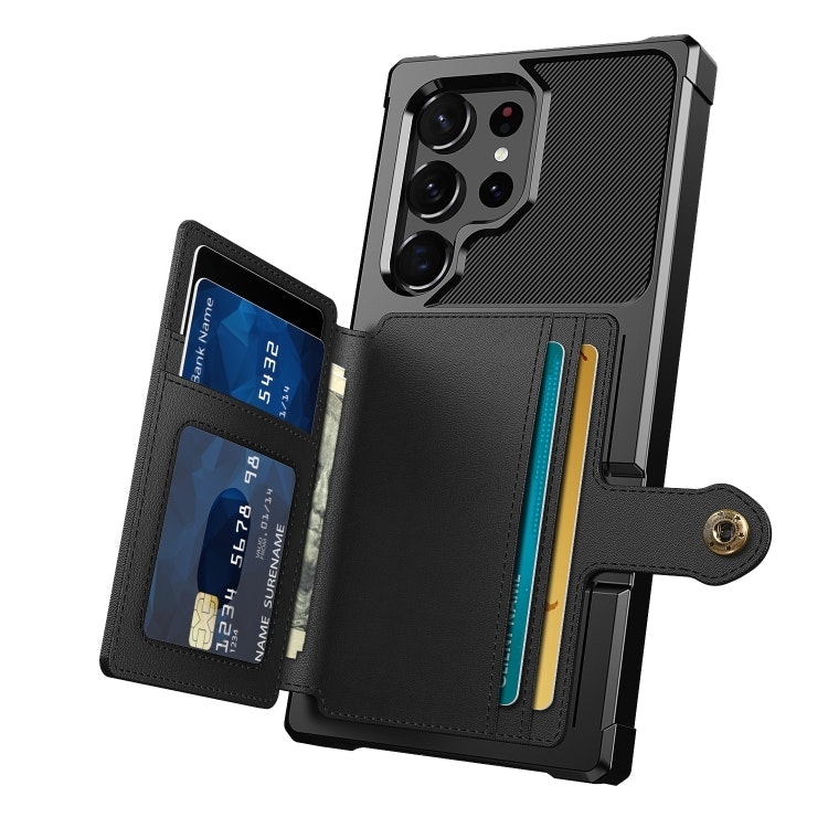 Samsung S22 Ultra - Premium Stöttåligt Läder Skal Korthållare Solid® Svart