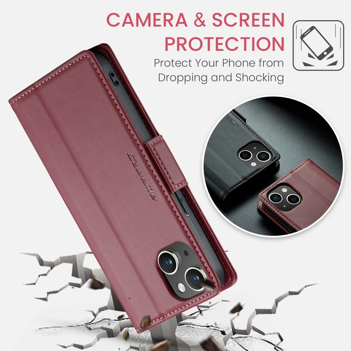 iPhone 13 - Fodral Premium Läder RFID Skyddat CaseMe® Röd