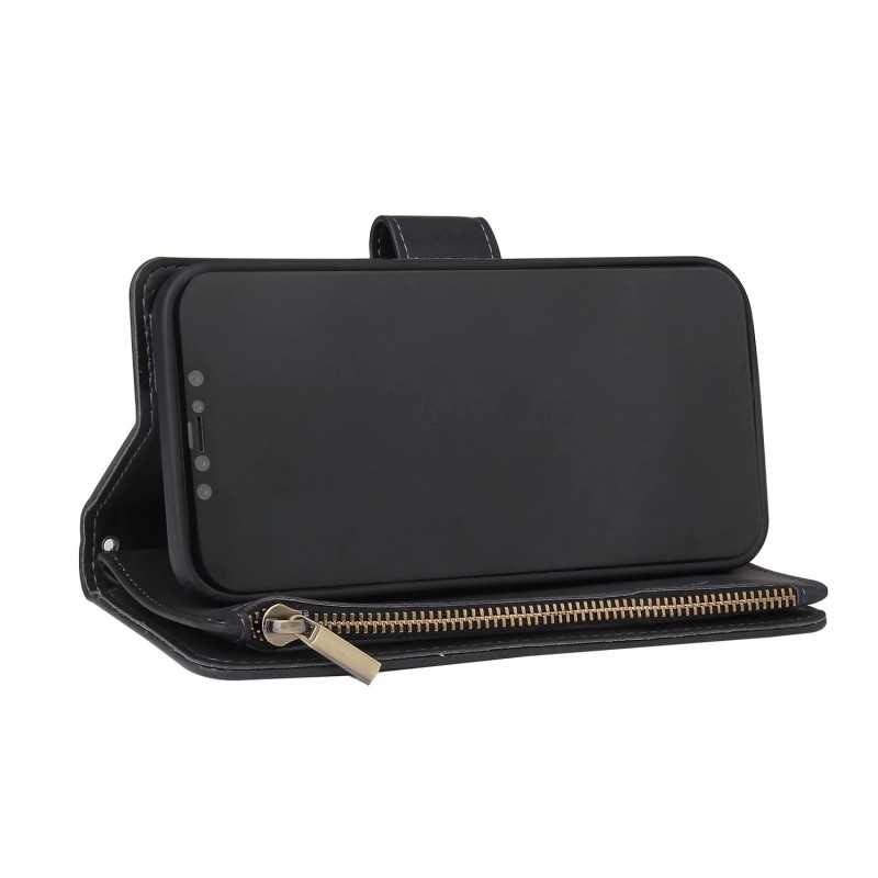 iPhone 12 - Multifunktionellt Plånboksfodral Zipper 8-Fack Svart