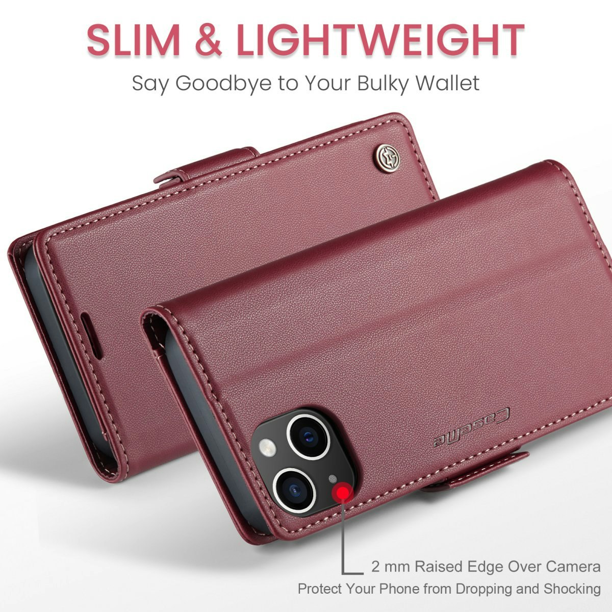 iPhone 13 - Fodral Premium Läder RFID Skyddat CaseMe® Röd