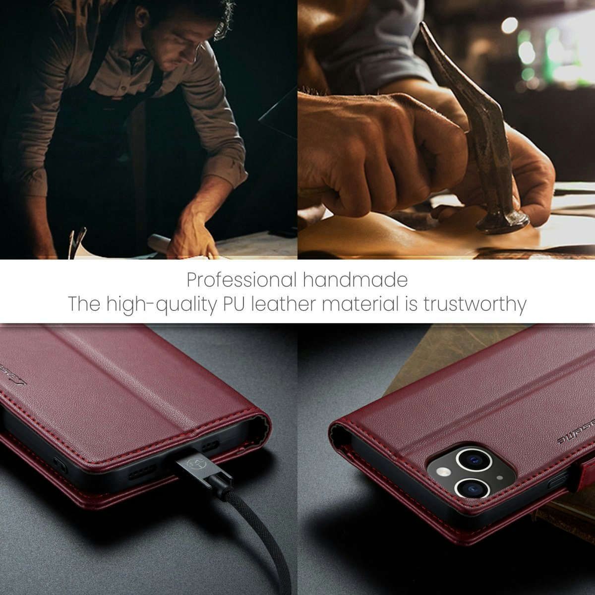 iPhone 13 - Fodral Premium Läder RFID Skyddat CaseMe® Röd