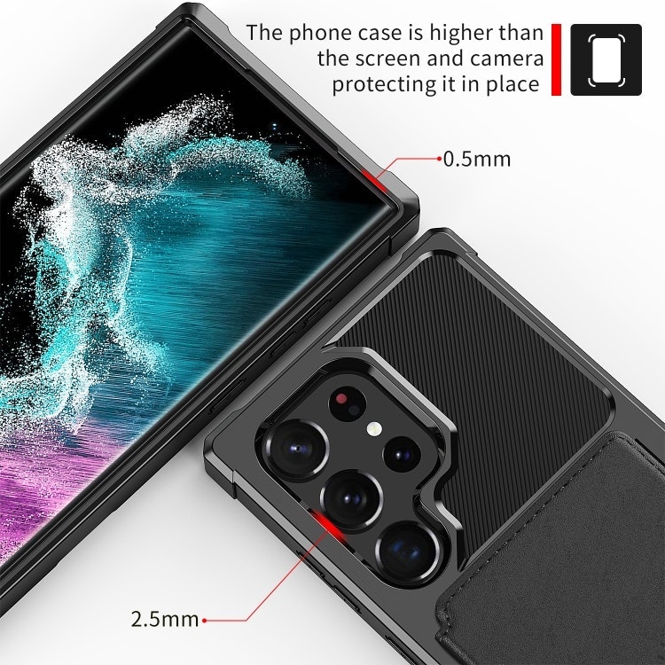 Samsung S22 Ultra - Premium Stöttåligt Läder Skal Korthållare Solid® Svart