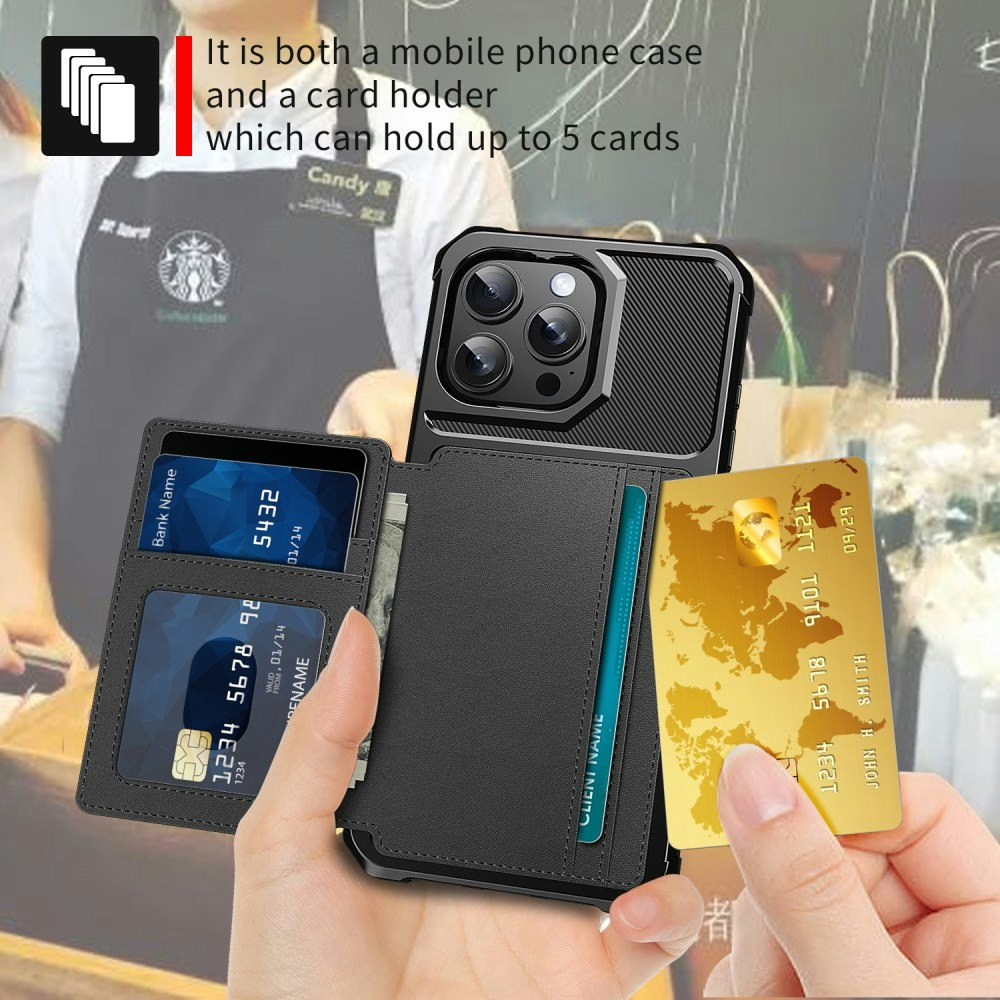 iPhone 15 Pro Max - Skal Med Magnetiskt Plånbok 4-FACK Svart