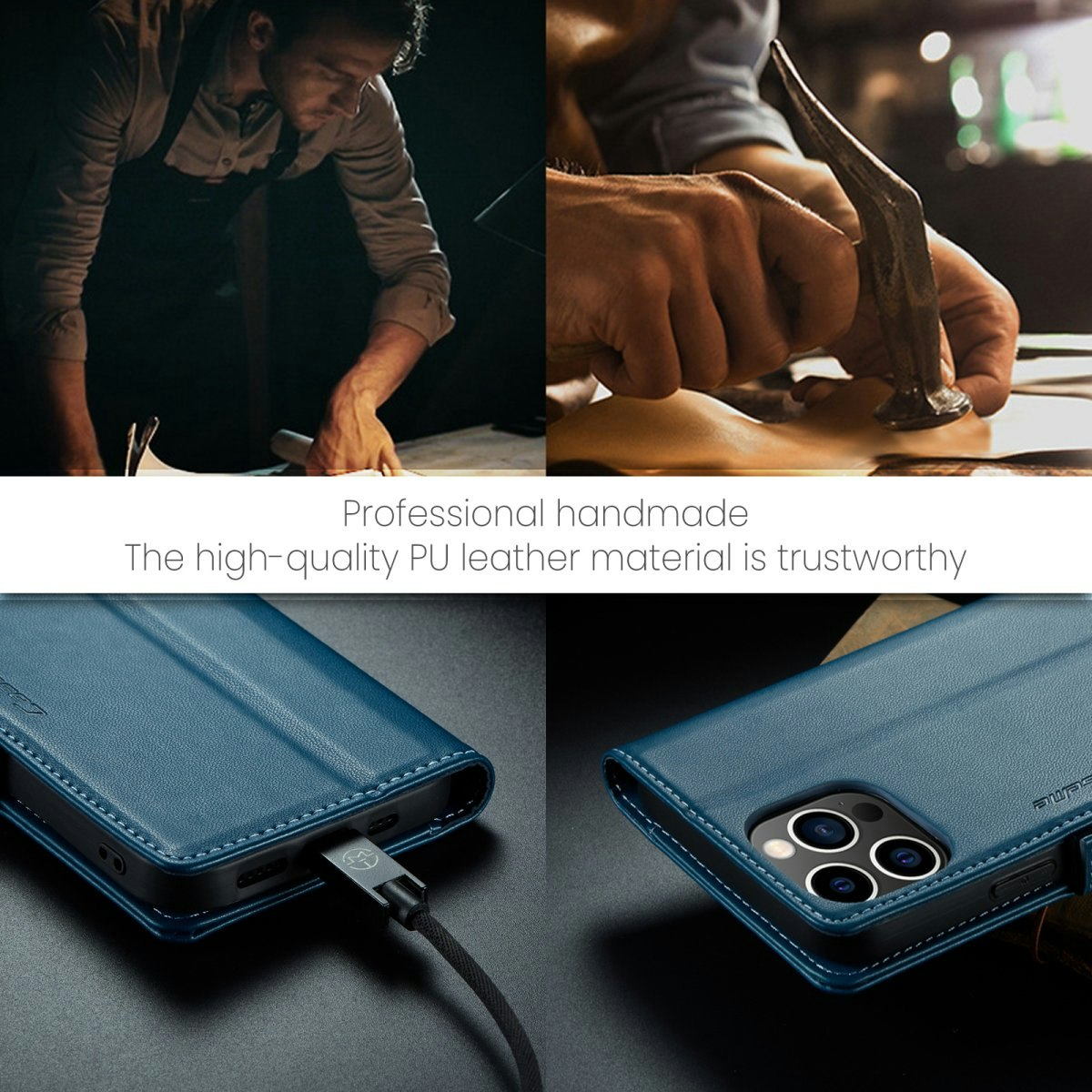 iPhone 15 Pro - Fodral Premium Läder RFID Skyddat CaseMe® Blå
