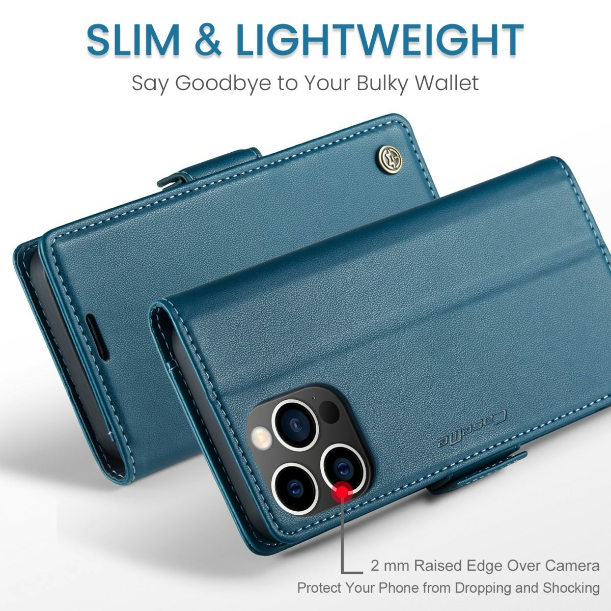 iPhone 15 Pro - Fodral Premium Läder RFID Skyddat CaseMe® Blå