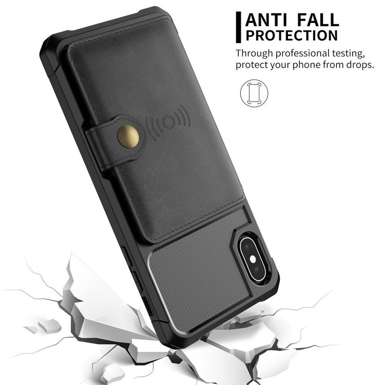 iPhone X/XS - Skal Stöttåligt Premium Kortfack Solid® Svart