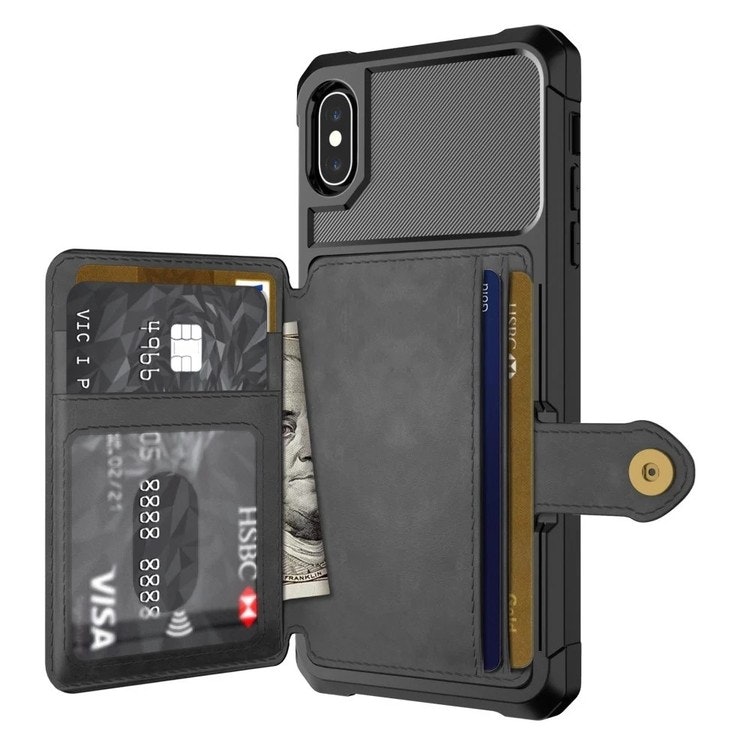 iPhone X/XS - Skal Stöttåligt Premium Kortfack Solid® Svart