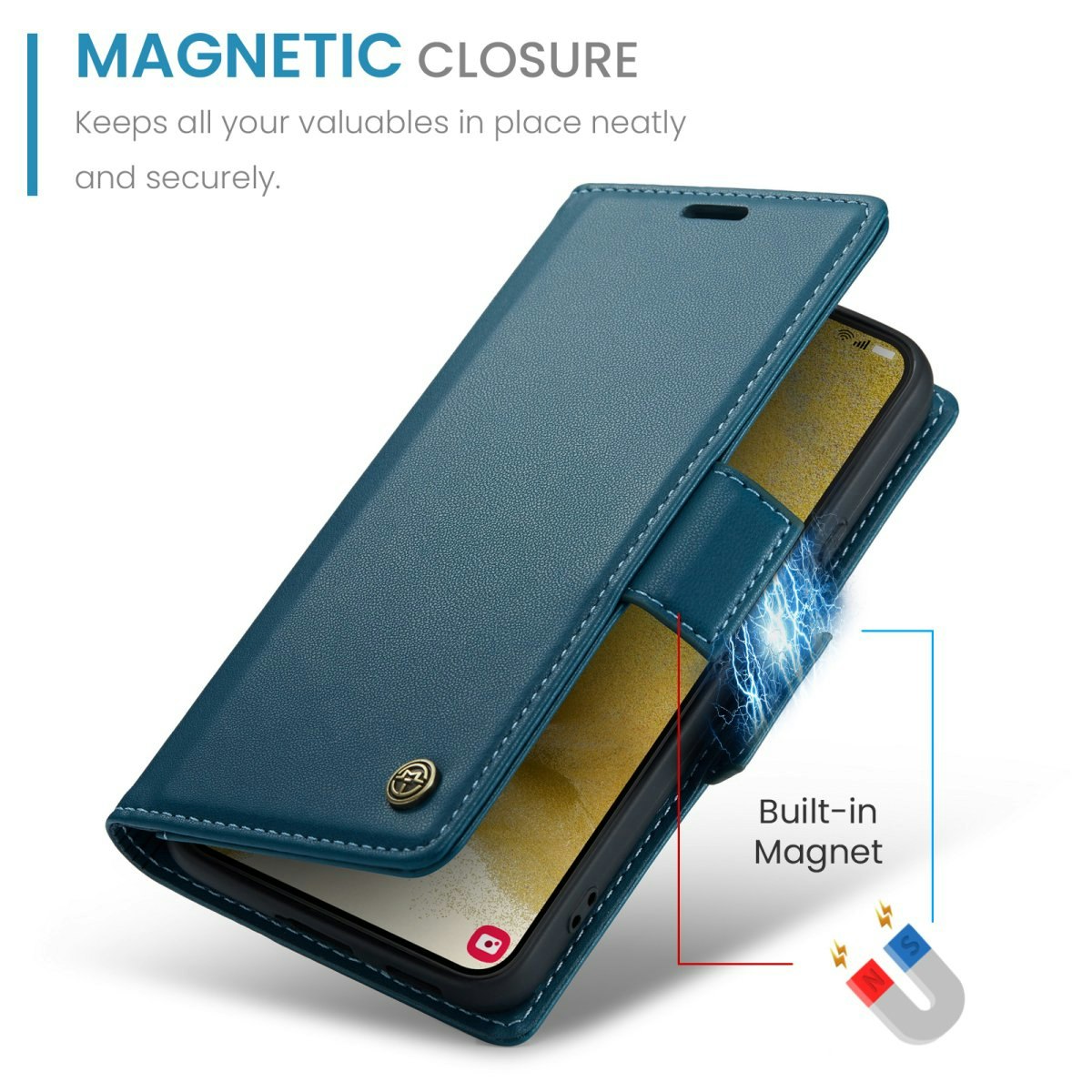 Samsung S23 - Fodral Premium Läder RFID Skyddat CaseMe® Blå