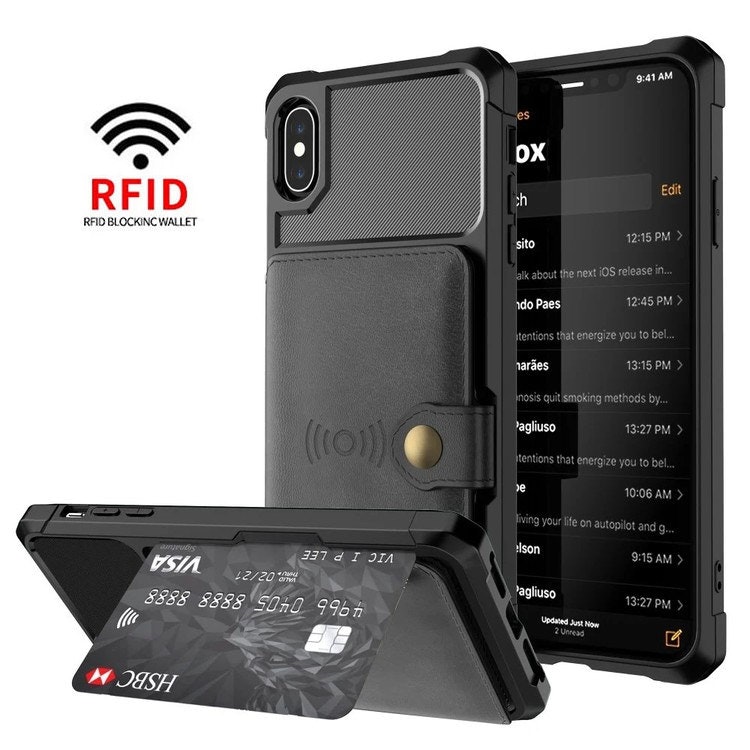 iPhone X/XS - Skal Stöttåligt Premium Kortfack Solid® Svart