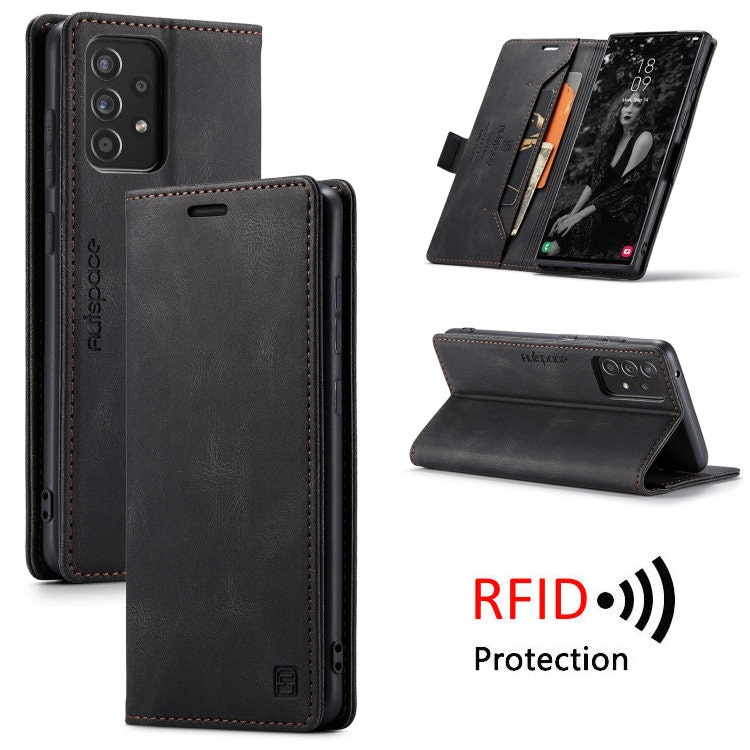 Samsung A52 / A52s - Premium Läder Fodral RFID Skyddat Svart