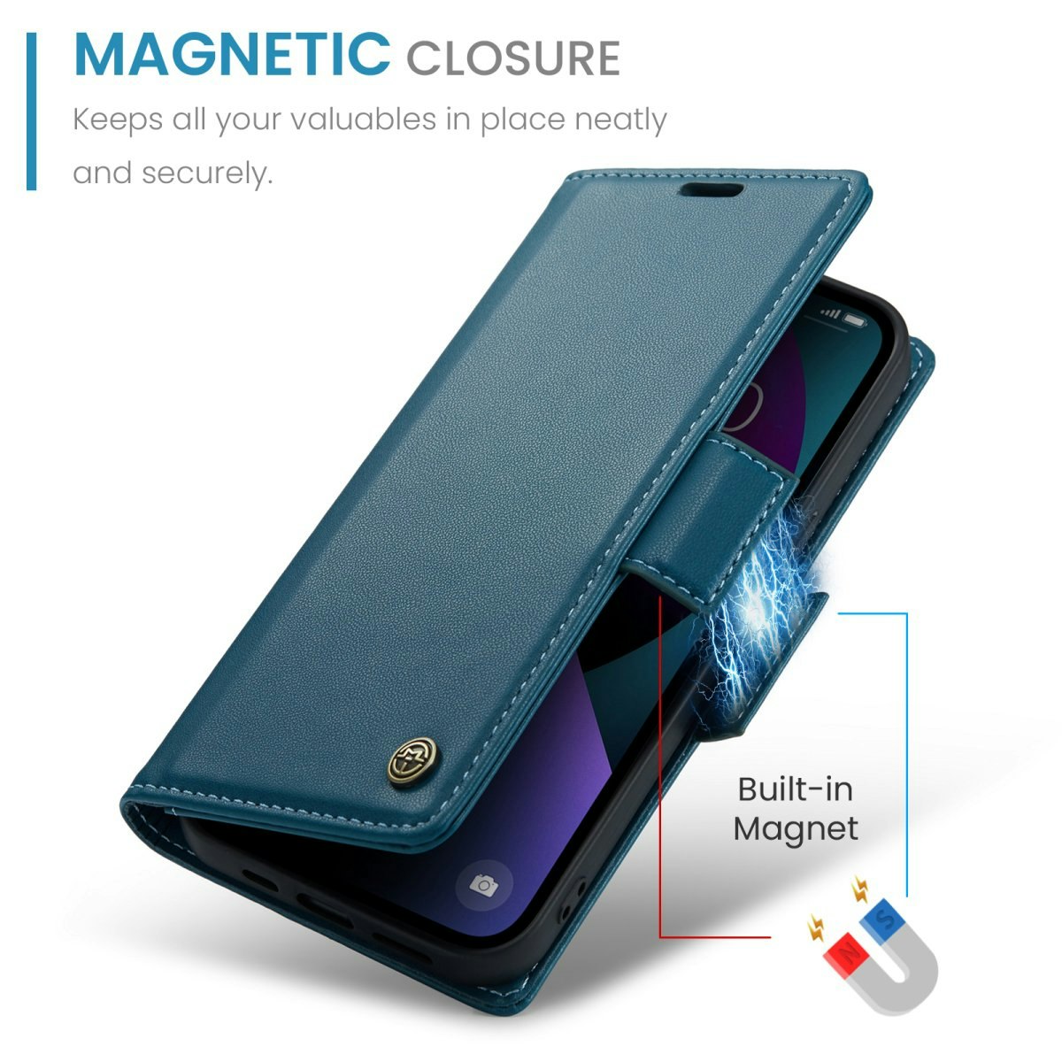 iPhone 15 - Fodral Premium Läder RFID Skyddat CaseMe® Blå