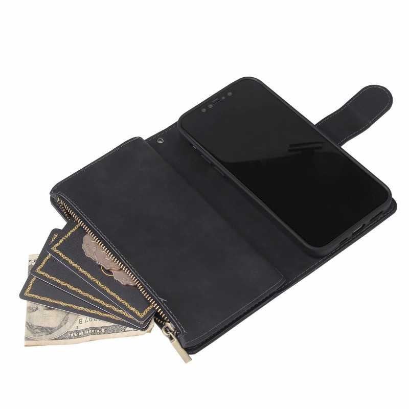 iPhone 12 - Multifunktionellt Plånboksfodral Zipper 8-Fack Svart