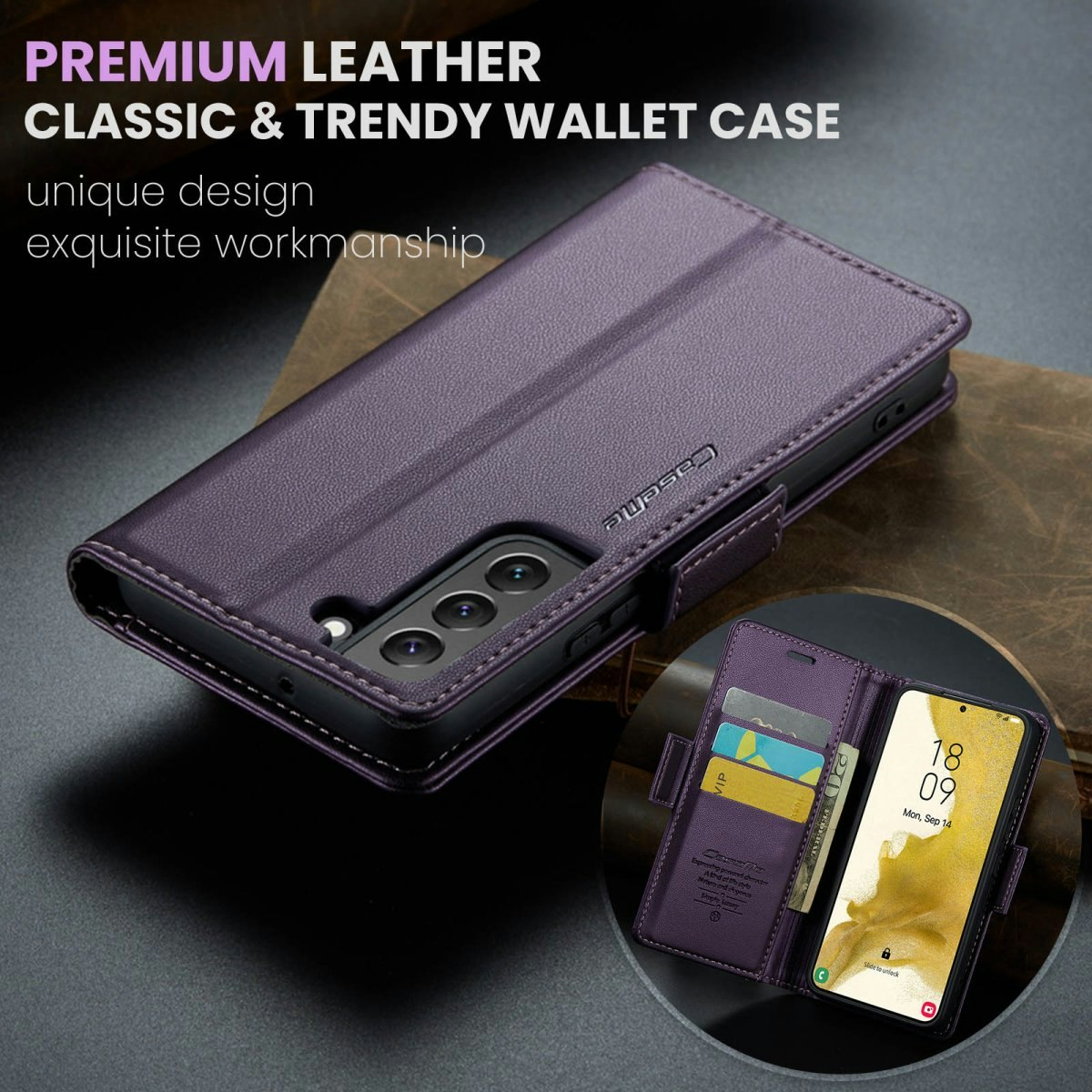 Samsung S24 - Fodral Premium Läder RFID Skyddat CaseMe® Lila