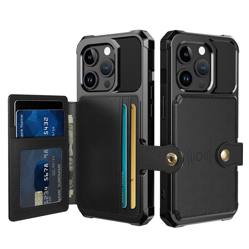 iPhone 15 Pro - Skal 4-FACK Magnetiskt Plånbok - Svart