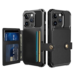 iPhone 15 Pro - Skal 4-FACK Magnetiskt Plånbok - Svart