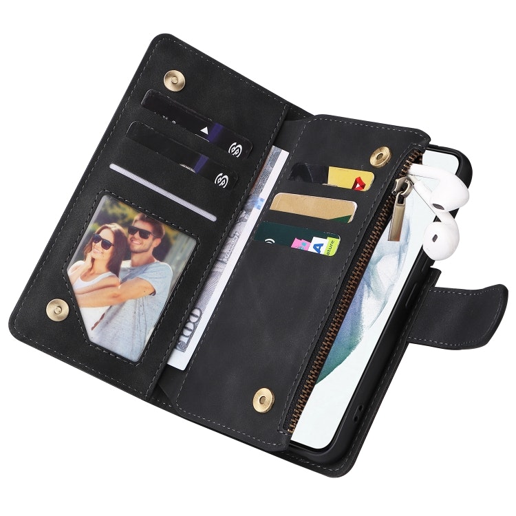iPhone 12 - Multifunktionellt Plånboksfodral Zipper 8-Fack Svart