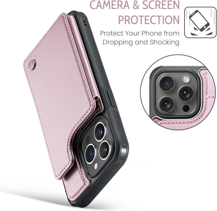 iPhone 14 Pro - Stöttåligt Skal 4-FACK Korthållare Roséguld