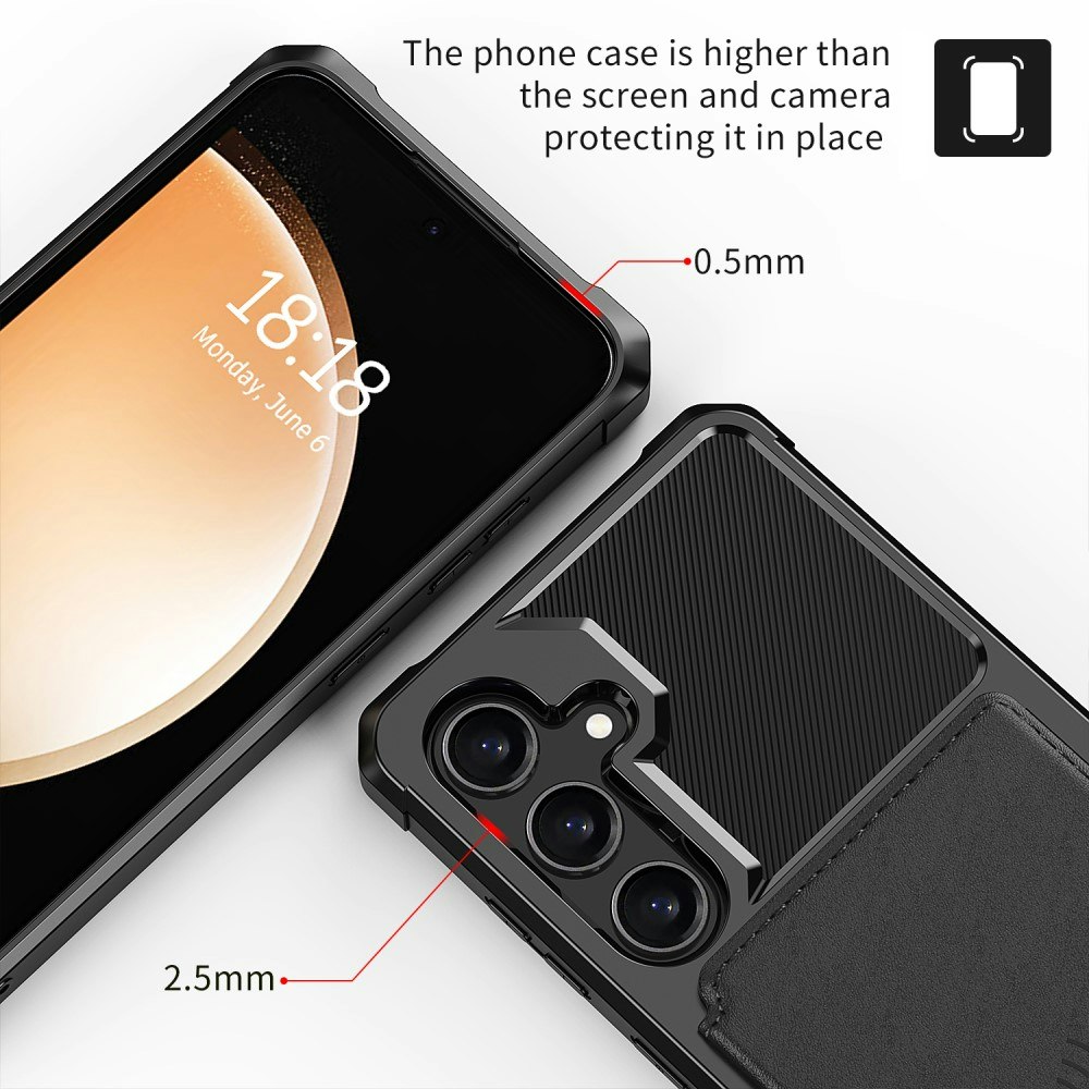 Samsung S24 - Stöttåligt Skal 4-FACK Korthållare Svart