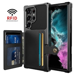 Samsung S22 Ultra - Premium Stöttåligt Läder Skal Korthållare Solid® Svart