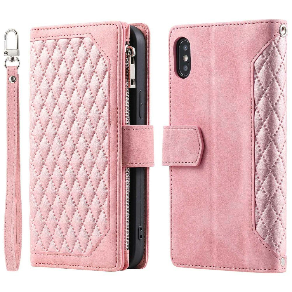 iPhone X/XS - Fodral Multifunktionellt Solid® Läder Roséguld