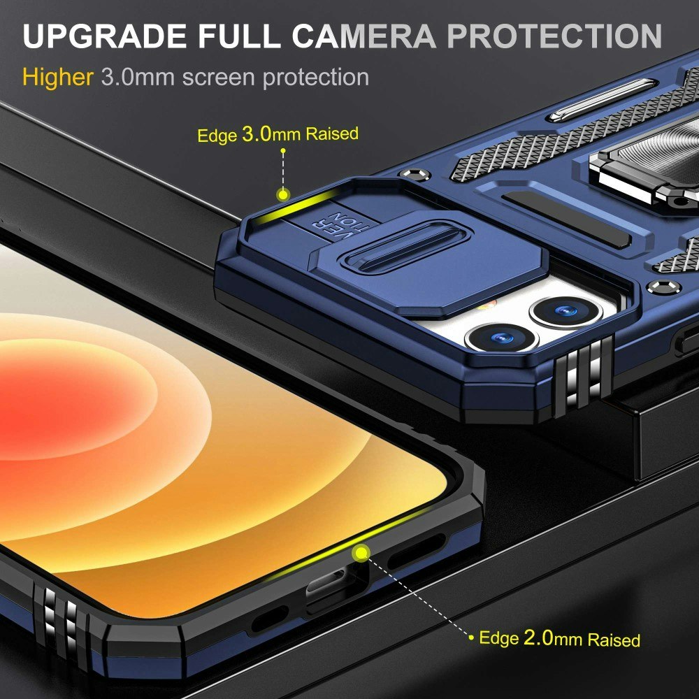 iPhone 12/12 Pro - Skal CamShield / Kameraskydd Ringhållare Blå
