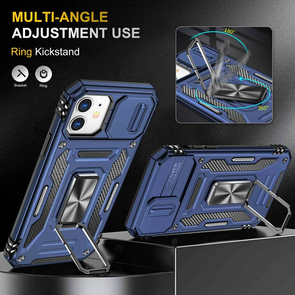 iPhone 12/12 Pro - Skal CamShield / Kameraskydd Ringhållare Blå