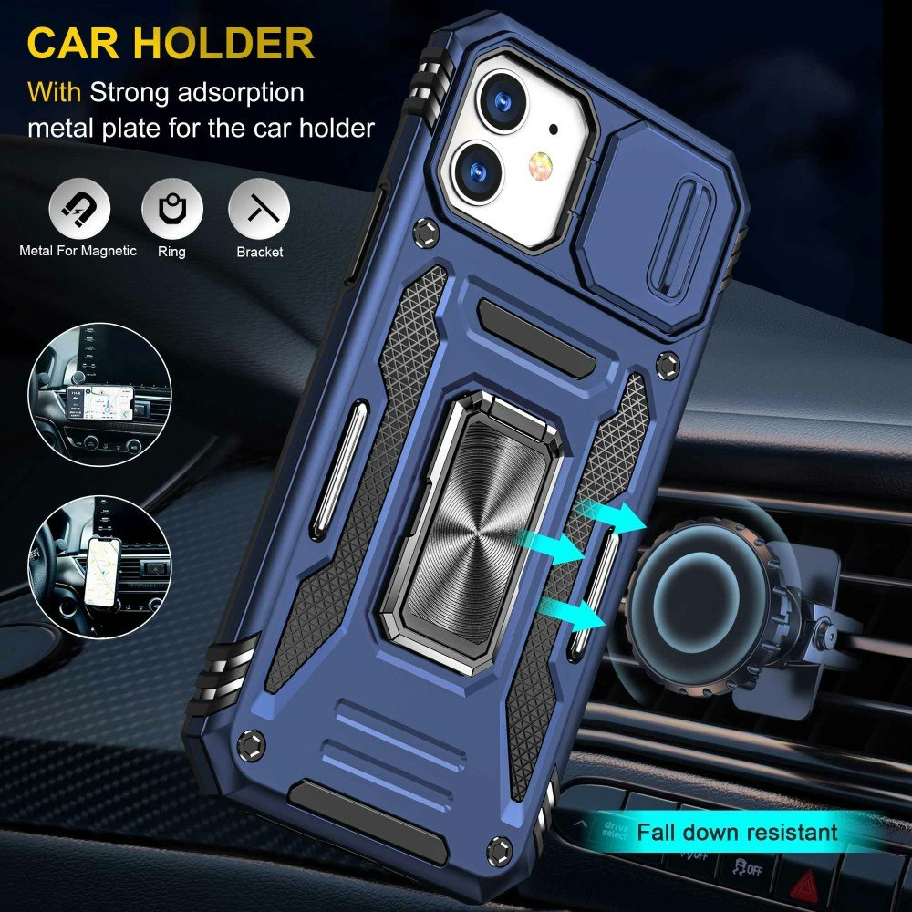 iPhone 12/12 Pro - Skal CamShield / Kameraskydd Ringhållare Blå