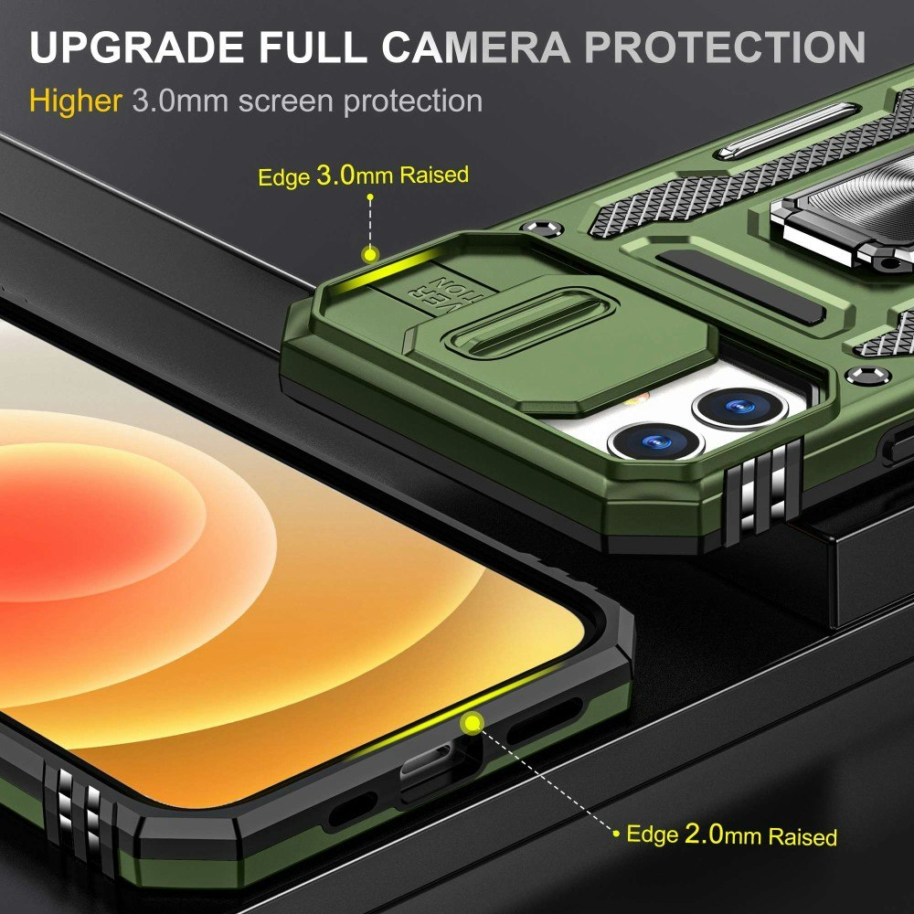 iPhone 12/12 Pro - Skal kameraskydd Stöttåligt Hybrid Ringhållare Grön