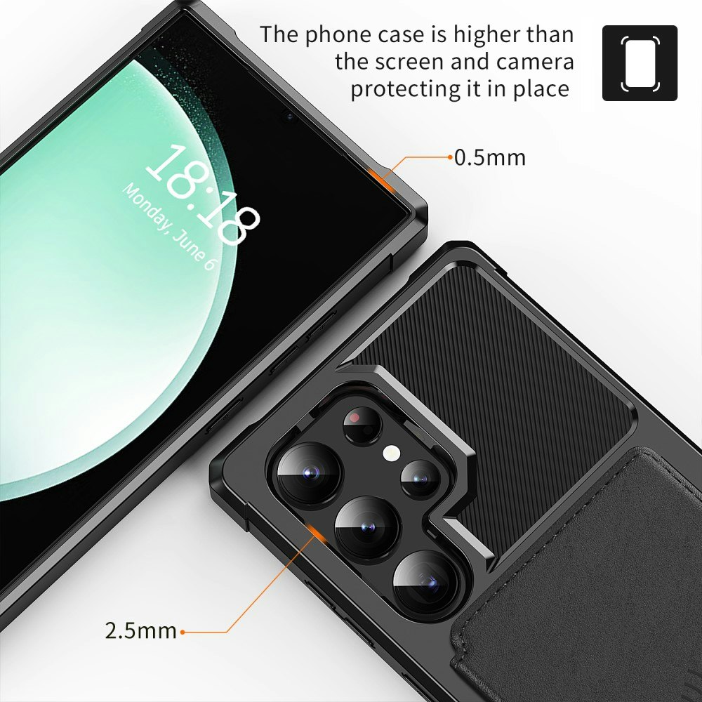 Samsung S25 Ultra - Skal Stöttåligt 4-FACK Korthållare Svart