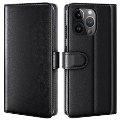 iPhone 14 Pro - Äkta Läder Fodral 4-FACK Svart